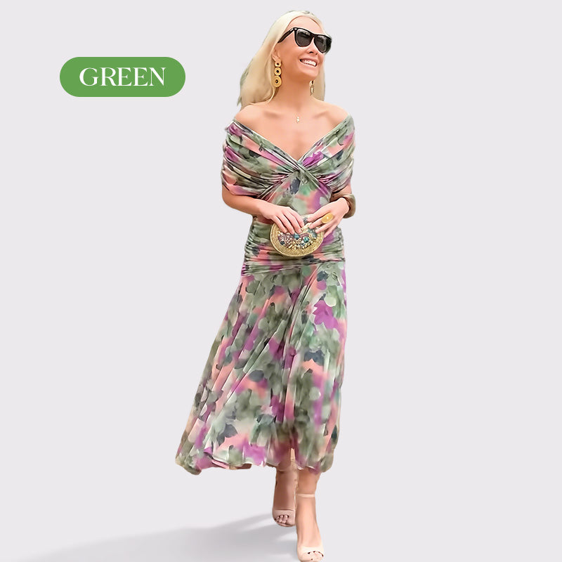 🌸Neuerscheinung 50% RABATT 💖Damen Trägerlos-Kleid mit V-Ausschnitt und Druck (S-5XL)