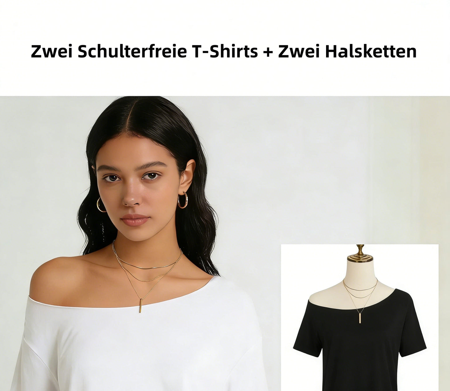 🔥✨ Neu 2026 👚Damen Set – Lockeres Schulter-T-Shirt mit kurzen Ärmeln💖| Kombiniert mit einem zarten Collier
