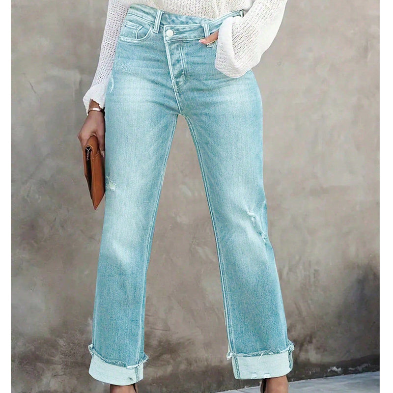 👖 48% RABATT! 🔥 Damenjeans mit Hoher Taille & Geradem Bein aus Stretchmaterial – Figurbetont, Bequem & Vielseitiger Alltagslook 💙