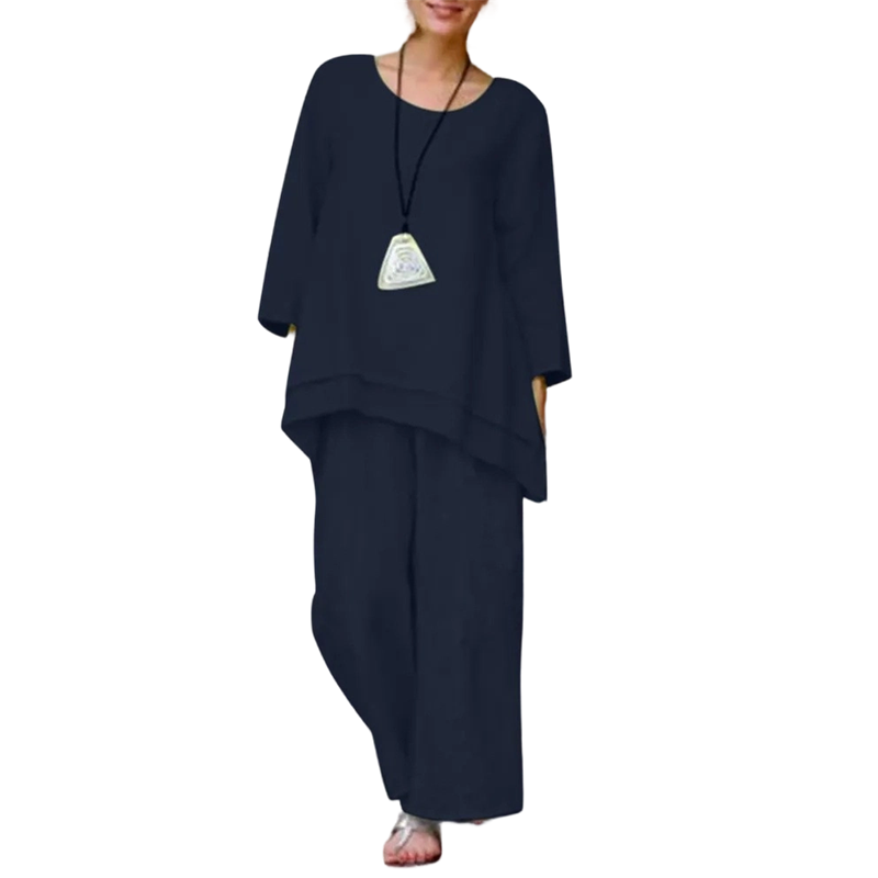 đ„ 54% Rabatt! Damen Freizeit-Set aus Leinen-Baumwolle â asymmetrisches Oberteil + elastische Weite Hose | Leicht, atmungsaktiv, lĂ€ssig & stylisch