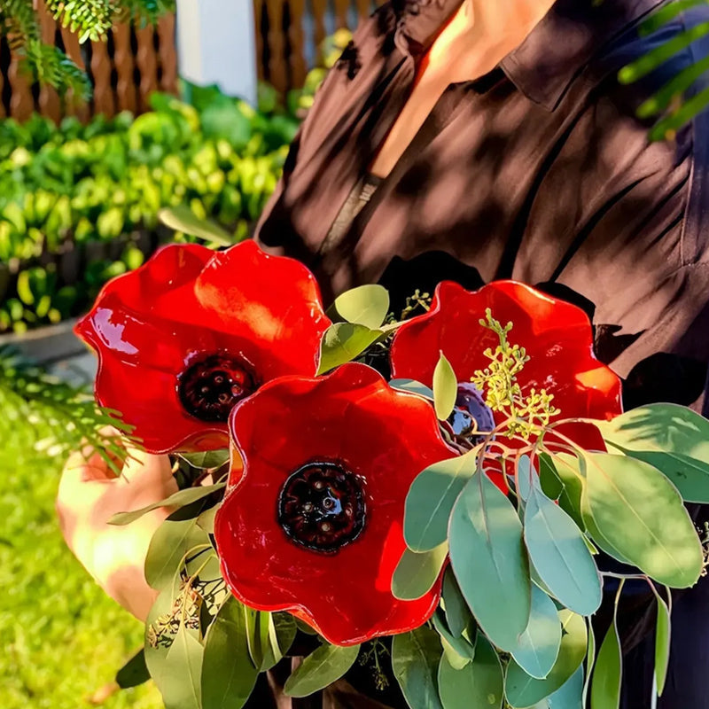 🪴 Metall Mohnblume Vogelbad mit Erdspieß | Gartendekoration, Vogelhäuschen, lockt Bestäuber an