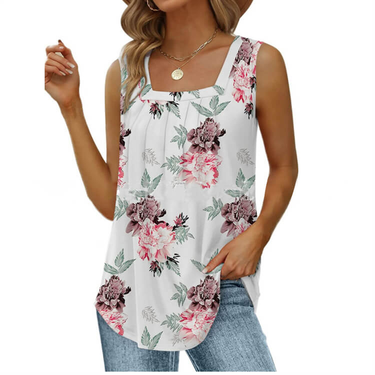 🔥57% Rabatt!🌸Blumen-Camisole mit quadratischem Ausschnitt – Boho-Stil, seitlicher Schlitz, leicht & luftig ✨