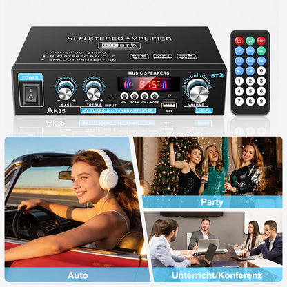 Audioverstärker 2-Kanal 600W Mini HIFI Digital Bluetooth Verstärker mit FM-Radio