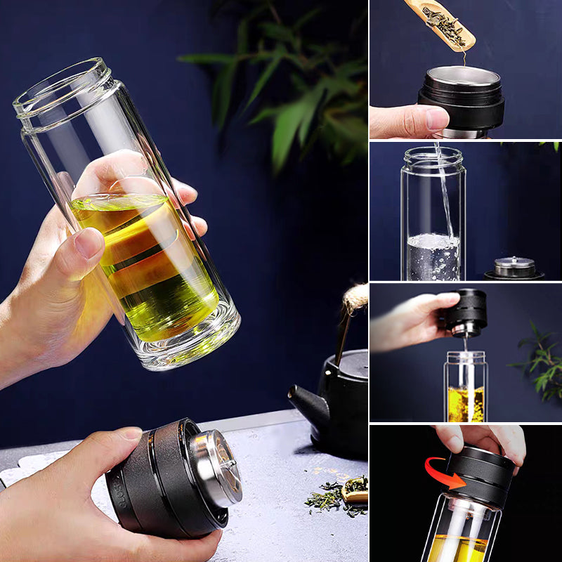 Hochwertige Teeflasche aus Glas mit Teesieb