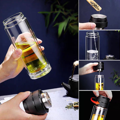 Hochwertige Teeflasche aus Glas mit Teesieb
