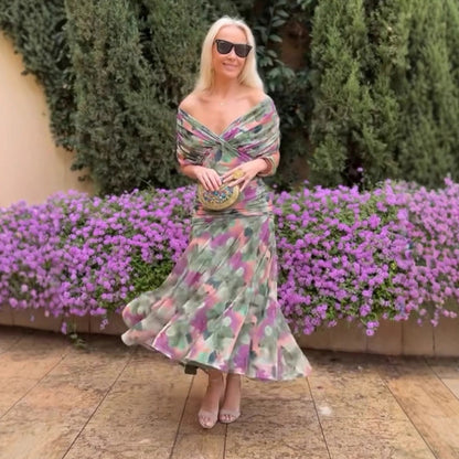 🌸Neuerscheinung 50% RABATT 💖Damen Trägerlos-Kleid mit V-Ausschnitt und Druck （S-5XL）