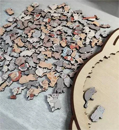 🎁Weihnachtsverkauf - 50 % Rabatt🎅Morandi-farbenes Katzenförmiges Holzpuzzle mit 135 Teilen