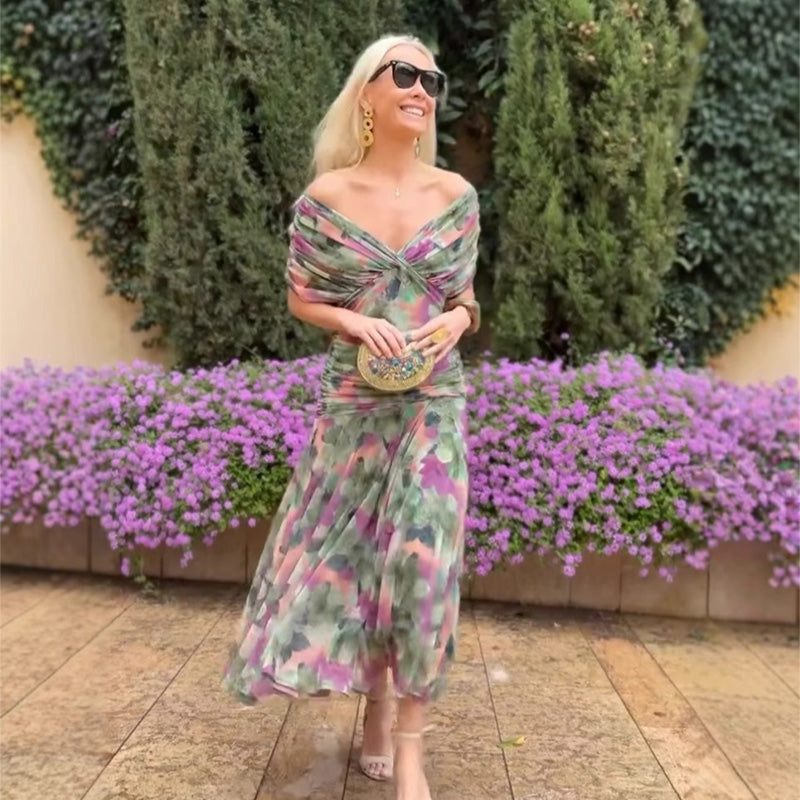 🌸Neuerscheinung 50% RABATT 💖Damen Trägerlos-Kleid mit V-Ausschnitt und Druck （S-5XL）