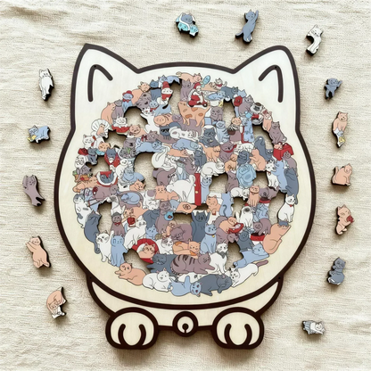 🎁Weihnachtsverkauf - 50 % Rabatt🎅Morandi-farbenes Katzenförmiges Holzpuzzle mit 135 Teilen