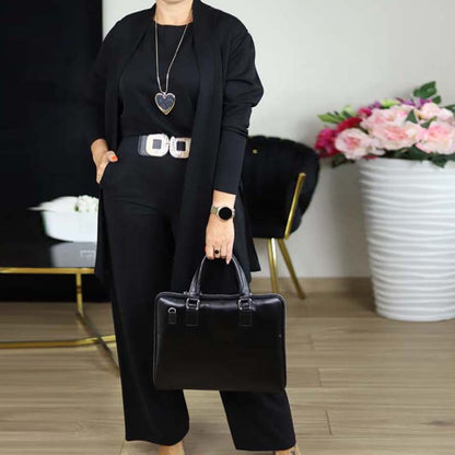 ⏳Zeitlich begrenztes Sonderangebot⏰ Elegantes 3-teiliges Set bestehend aus langem Cardigan, Oberteil und Hose💞