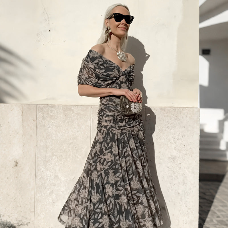 🌸Neuerscheinung 50% RABATT 💖Damen Trägerlos-Kleid mit V-Ausschnitt und Druck （S-5XL）