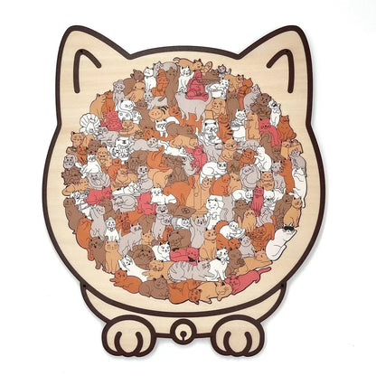 🎁Weihnachtsverkauf - 50 % Rabatt🎅Morandi-farbenes Katzenförmiges Holzpuzzle mit 135 Teilen