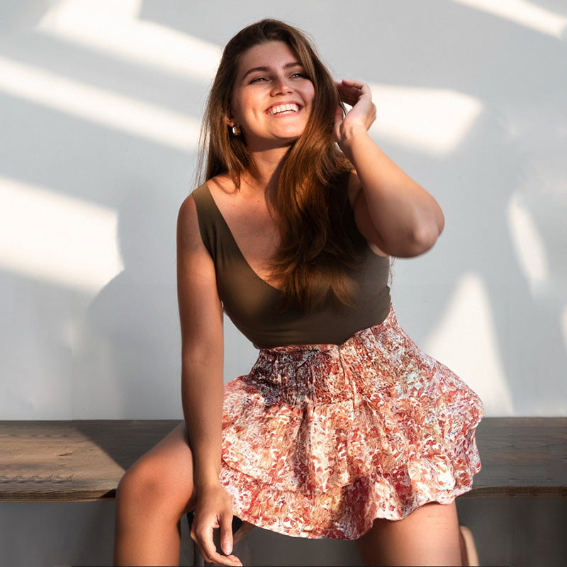 😍 Letzter Tag der Aktion – 45% Rabatt 💕 Leichter, figurschmeichelnder Rüschen-Maxi-Rock mit Blumenmuster ✨