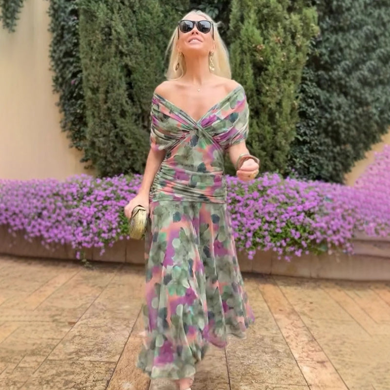🌸Neuerscheinung 50% RABATT 💖Damen Trägerlos-Kleid mit V-Ausschnitt und Druck （S-5XL）