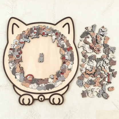 🎁Weihnachtsverkauf - 50 % Rabatt🎅Morandi-farbenes Katzenförmiges Holzpuzzle mit 135 Teilen