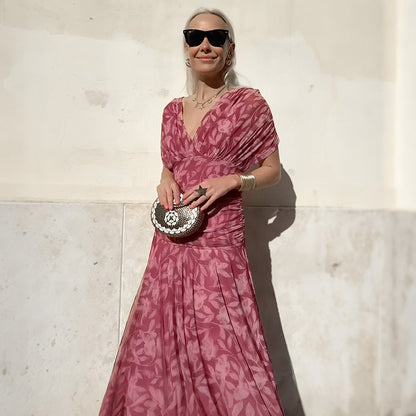 🌸Neuerscheinung 50% RABATT 💖Damen Trägerlos-Kleid mit V-Ausschnitt und Druck （S-5XL）