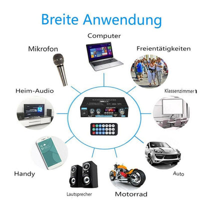 Audioverstärker 2-Kanal 600W Mini HIFI Digital Bluetooth Verstärker mit FM-Radio