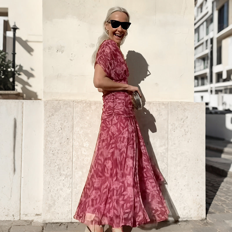 🌸Neuerscheinung 50% RABATT 💖Damen Trägerlos-Kleid mit V-Ausschnitt und Druck （S-5XL）