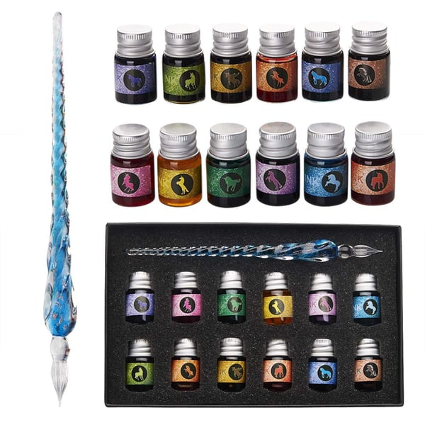 (🎁Weihnachten heißer Verkauf🎁)2023 Kalligraphie Glas Dip Pen Tintenset