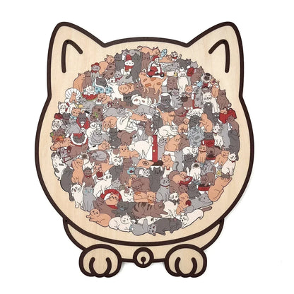 🎁Weihnachtsverkauf - 50 % Rabatt🎅Morandi-farbenes Katzenförmiges Holzpuzzle mit 135 Teilen