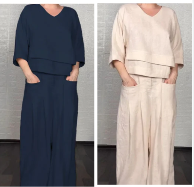 ☀️ Sommer = Leinen-Baumwolle! V-Ausschnitt + Weite Hose | Unregelmäßiger Saum | Luftiger Loungewear-Stil 🍃💫
