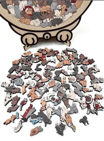 🎁Weihnachtsverkauf - 50 % Rabatt🎅Morandi-farbenes Katzenförmiges Holzpuzzle mit 135 Teilen