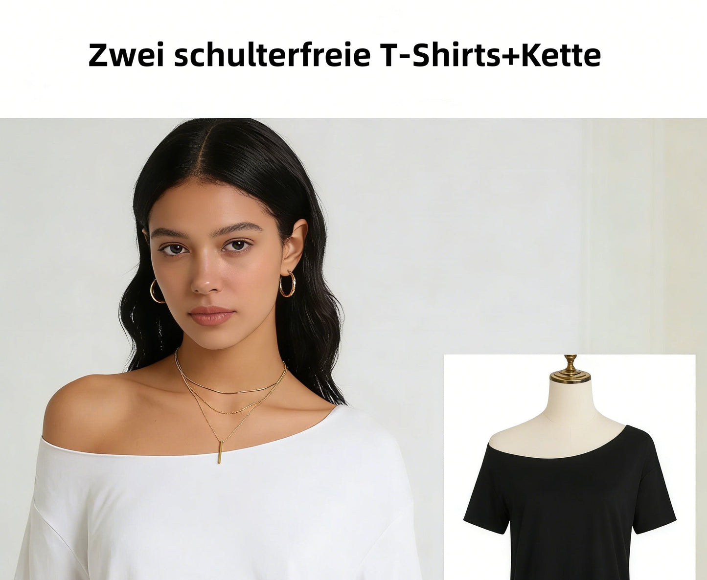 🔥✨ Neu 2026 👚Damen Set – Lockeres Schulter-T-Shirt mit kurzen Ärmeln💖| Kombiniert mit einem zarten Collier