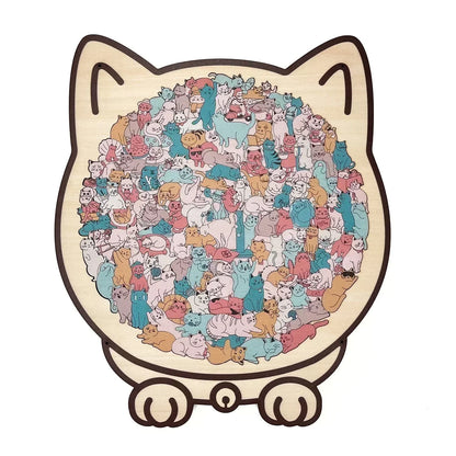 🎁Weihnachtsverkauf - 50 % Rabatt🎅Morandi-farbenes Katzenförmiges Holzpuzzle mit 135 Teilen