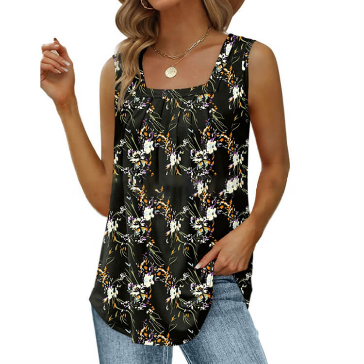 🔥57% Rabatt!🌸Blumen-Camisole mit quadratischem Ausschnitt – Boho-Stil, seitlicher Schlitz, leicht & luftig ✨