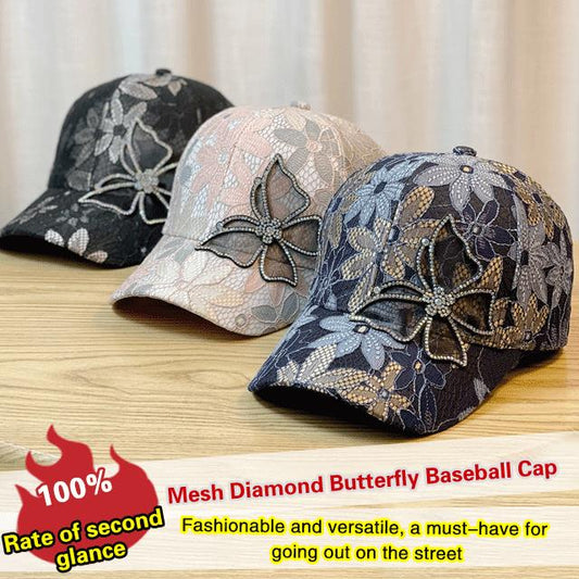 🧢 59% RABATT! 🦋 Mesh-Diamant-Schmetterling-Baseballkappe – Atmungsaktiv, Verstellbare Passform & Perfekt Für Einen Leichten, Trendigen Look ☀️