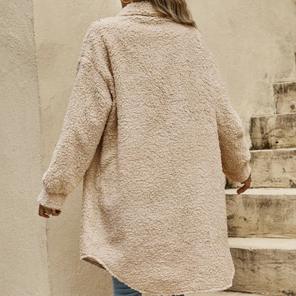 Trendige knielange flauschige Winterjacke für Frauen