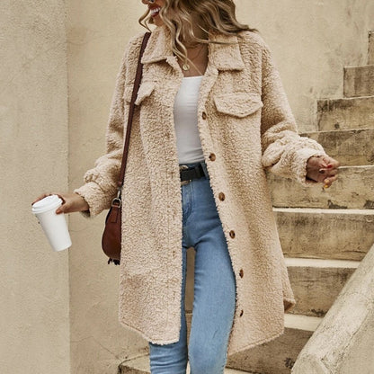 Trendige knielange flauschige Winterjacke für Frauen