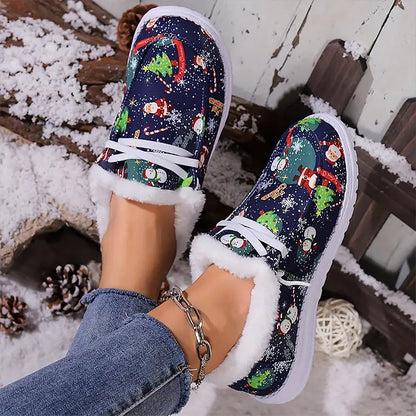 Damen dicke warme gedruckte flache Schuhe