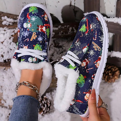 Damen dicke warme gedruckte flache Schuhe