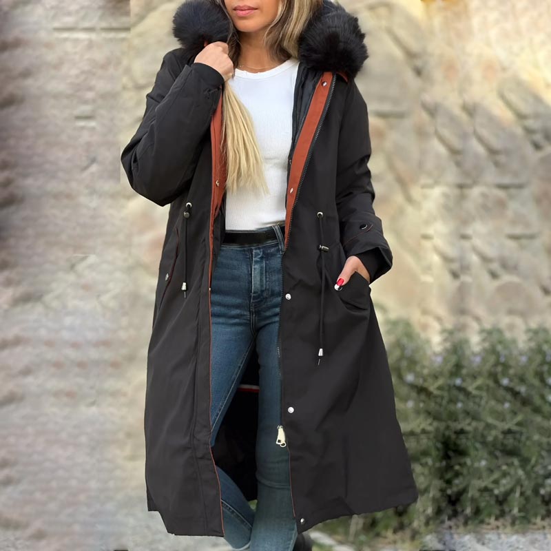 ✨Damen Winterparka mit Kapuze und warmem Fellkragen