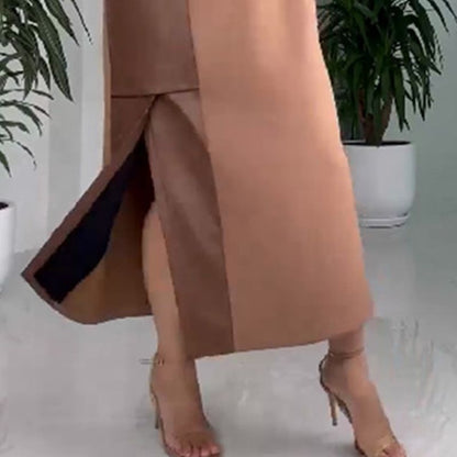 Damen lässiges, lockeres Leder-Patchwork-Kleid mit Taschen❤️