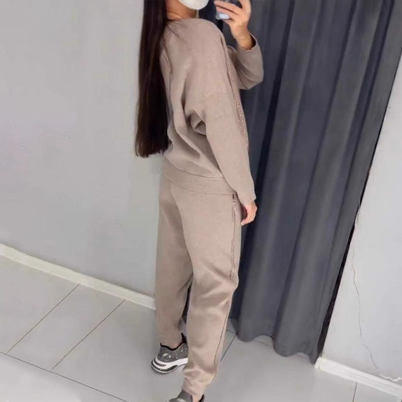 🔥Bis zu 50% Rabatt!!✨Damen Glitter Rhinestone Sweatshirt & Casual Hose 2-teiliges Set