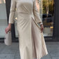 ⏳Zeitlich begrenzter 50% RABATT⏰ Langarmkleid mit Rundhalsausschnitt, gerafftem Saum an der Taille