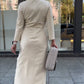 ⏳Zeitlich begrenzter 50% RABATT⏰ Langarmkleid mit Rundhalsausschnitt, gerafftem Saum an der Taille