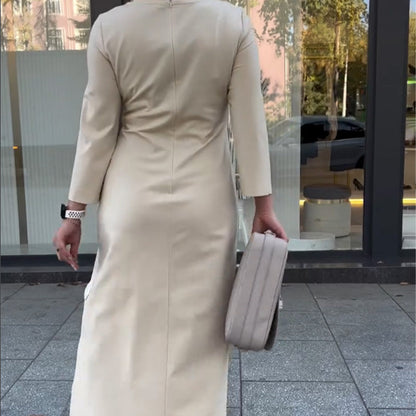 ⏳Zeitlich begrenzter 50% RABATT⏰ Langarmkleid mit Rundhalsausschnitt, gerafftem Saum an der Taille