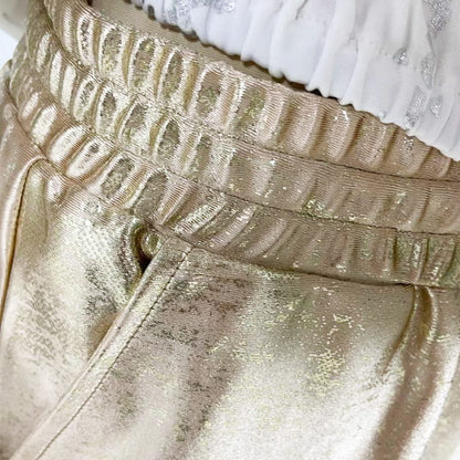 ✨ 2-teiliges Damen-Set: Goldfolien-Oberteil mit Devil's Eye Design & Pailletten-Hosen ✨