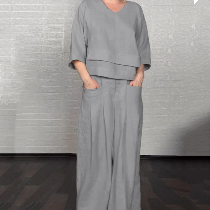 ☀️ Sommer = Leinen-Baumwolle! V-Ausschnitt + Weite Hose | Unregelmäßiger Saum | Luftiger Loungewear-Stil 🍃💫