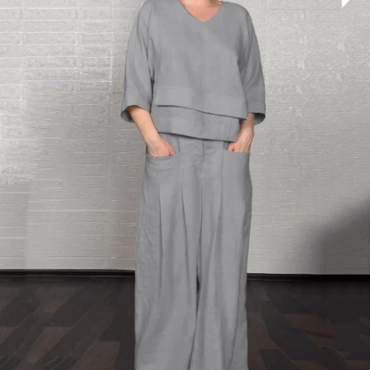☀️ Sommer = Leinen-Baumwolle! V-Ausschnitt + Weite Hose | Unregelmäßiger Saum | Luftiger Loungewear-Stil 🍃💫