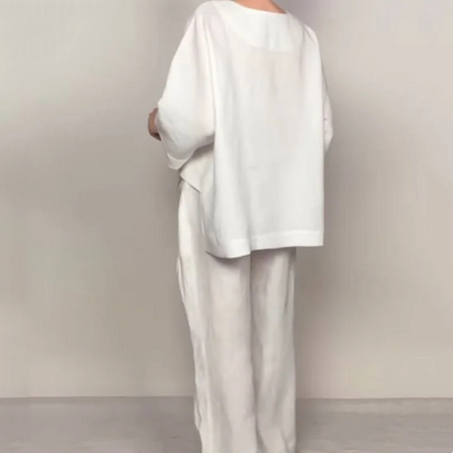 ☀️ Sommer = Leinen-Baumwolle! V-Ausschnitt + Weite Hose | Unregelmäßiger Saum | Luftiger Loungewear-Stil 🍃💫