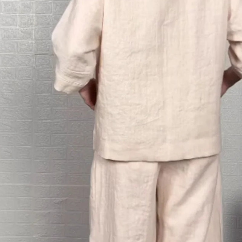 ☀️ Sommer = Leinen-Baumwolle! V-Ausschnitt + Weite Hose | Unregelmäßiger Saum | Luftiger Loungewear-Stil 🍃💫