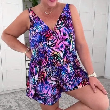 40% Rabatt 🌸 Tropischer V-Ausschnitt Print Badeanzug | Verstellbarer Kordelzug + Elastisches Futter + Chlorresistent 🌊