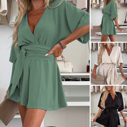 ⏰ 50% Rabatt – nur für kurze Zeit! Tiefer V-Ausschnitt, taillierte Jumpsuits | Verstellbarer Gürtel, knielange Shorts – eleganter Alltagslook 💃✨