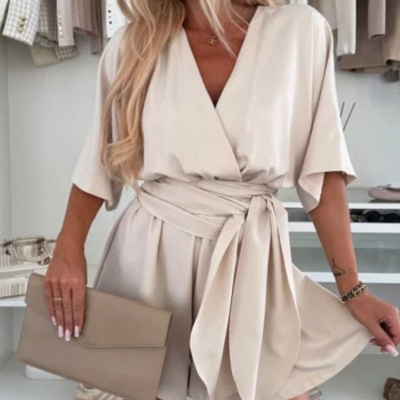 ⏰ 50% Rabatt – nur für kurze Zeit! Tiefer V-Ausschnitt, taillierte Jumpsuits | Verstellbarer Gürtel, knielange Shorts – eleganter Alltagslook 💃✨