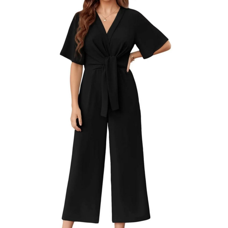 👗 LIMITIERTES ANGEBOT 50% RABATT! ✨ Eleganter V-Ausschnitt Jumpsuit – Weit, Mit Bindeband, Vielseitig 🎀