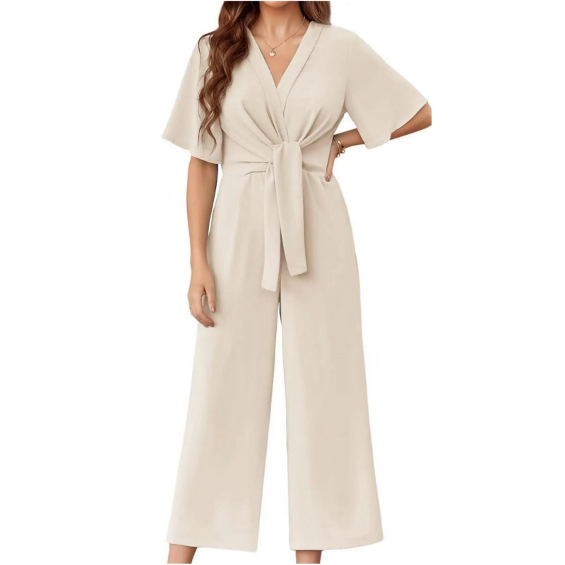 👗 LIMITIERTES ANGEBOT 50% RABATT! ✨ Eleganter V-Ausschnitt Jumpsuit – Weit, Mit Bindeband, Vielseitig 🎀